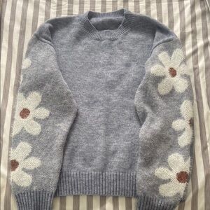 Floral Patterned Gray Sweater